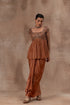 Peplum top with opada silk yoke in copper colour with tissue flare